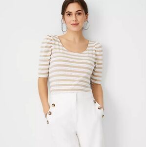 NWT Ann Taylor Textured Stripe Puff Sleeve Tee